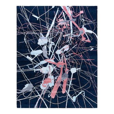 Modern One-of-a-Kind Hand-Knotted Area Rug - Navy, 8' 0" x 10' 1" - 8' 0" x 10' 1"