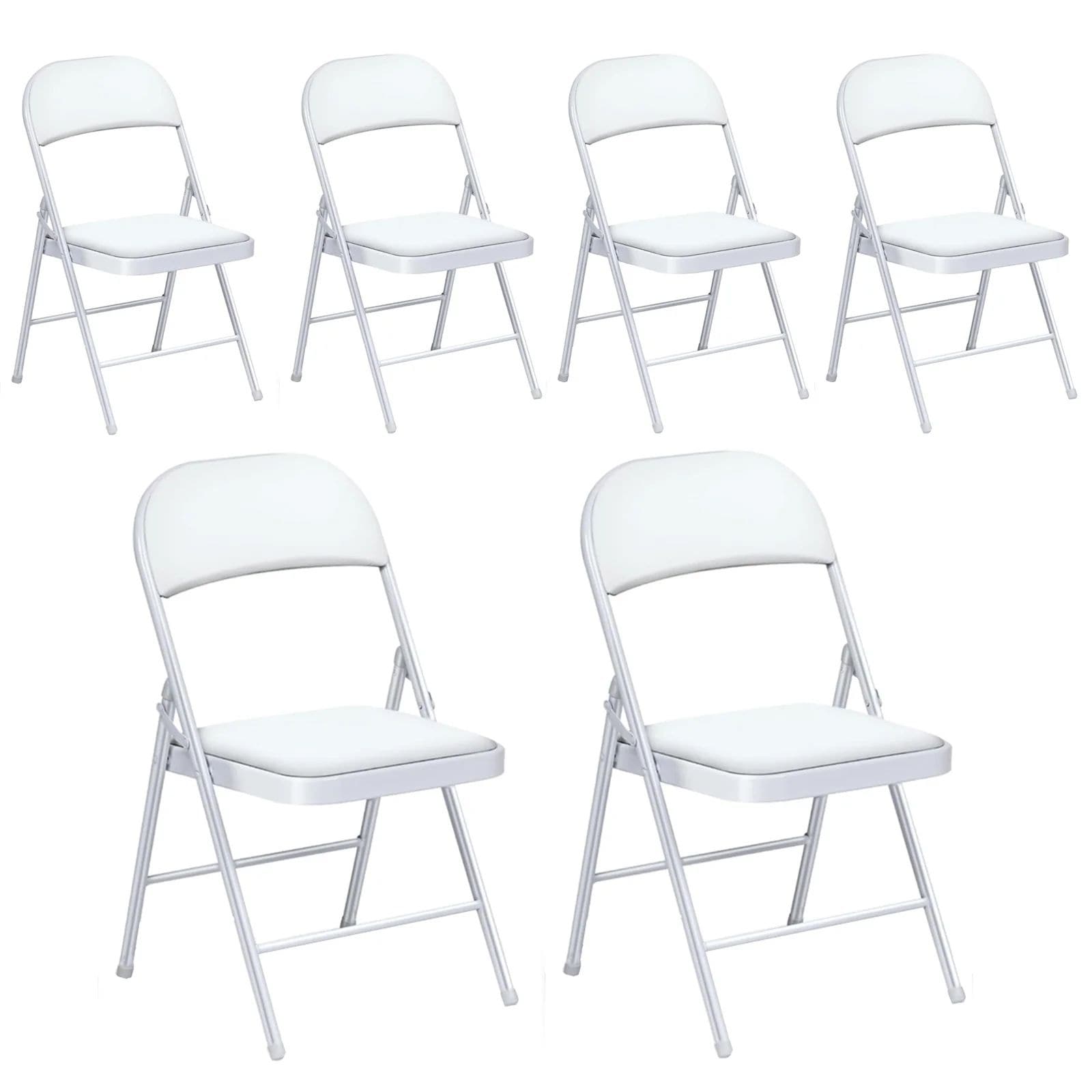 6 Pack Folding Chairs with Padded Seats for Outdoor & Indoor-White