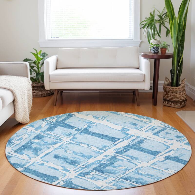 Premium Washable Super Soft Transitional Mayfield Rug - Sky - 8' x 8' - Round