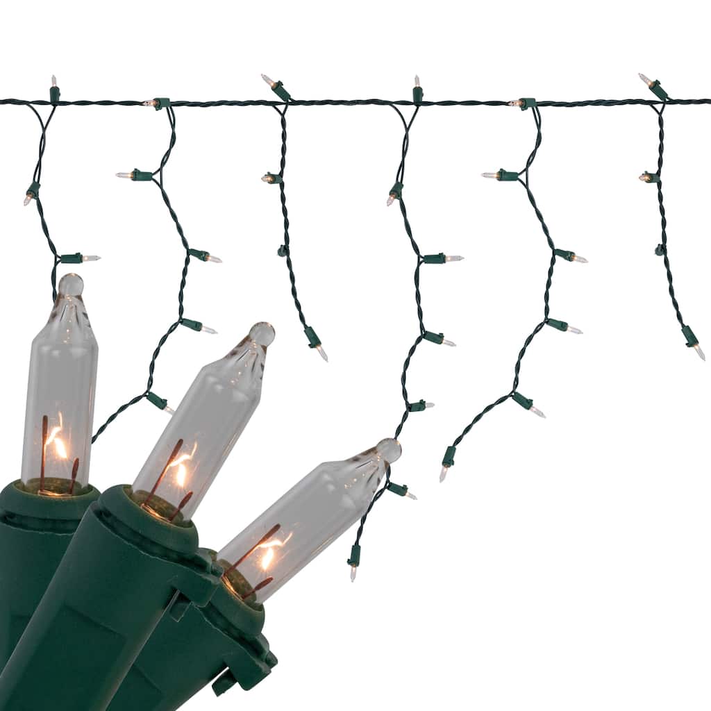 Mini Icicle Christmas Lights - Clear - 5.5' Green Wire - 100ct