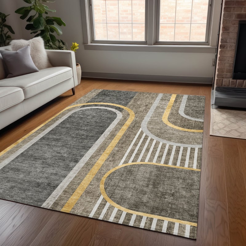 Machine Washable Indoor/ Outdoor Chantille Mid Century Modern Rug - Taupe - 2'6" x 3'10"