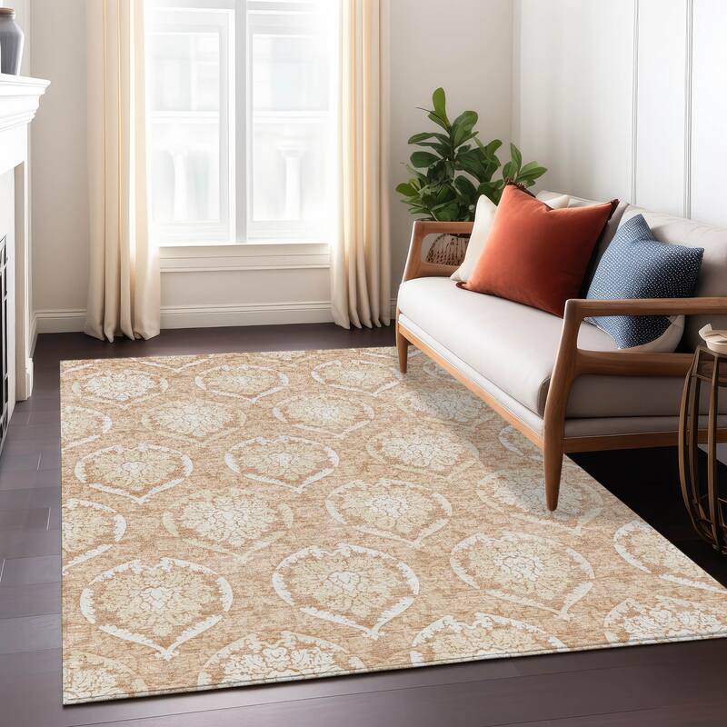 Machine Washable Indoor/ Outdoor Chantille Traditional Damask Rug
