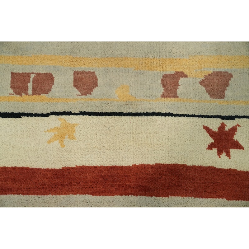 Geometric Gabbeh Vegetable Dye Area Rug Handmade Carpet - 8' 11'' X 6' 0''