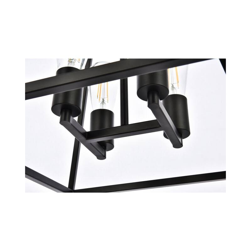 Black Pendant Light - 16 Inch Lantern Chandelier - 4 Light Adjustable Height - Hardwired Dimmer Compatible - 61.4
