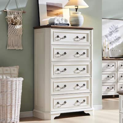 Farmhouse 5 Drawers Dresser, Wood Chest of Drawers, Dressers Organizer