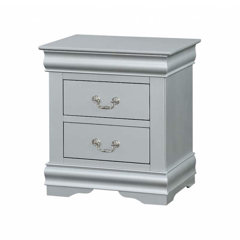 Wood Nightstand with 2 Drawers and Metal Handles
