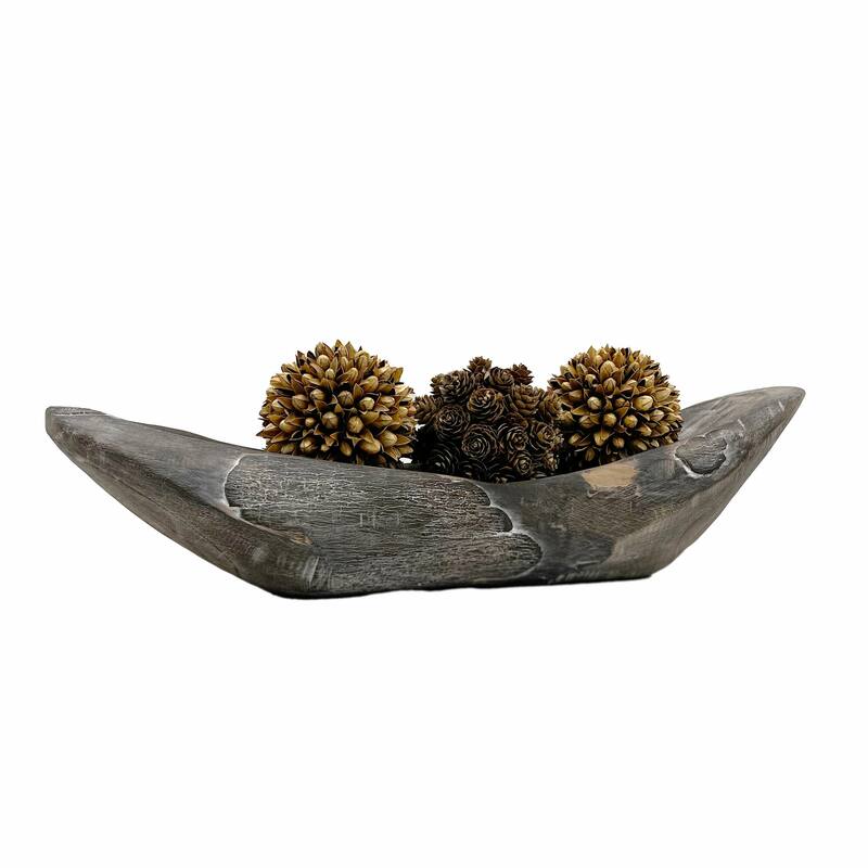Set of Decorative Wood Bowl in Brown with Preserved Pinecone Topiary Balls - SET5