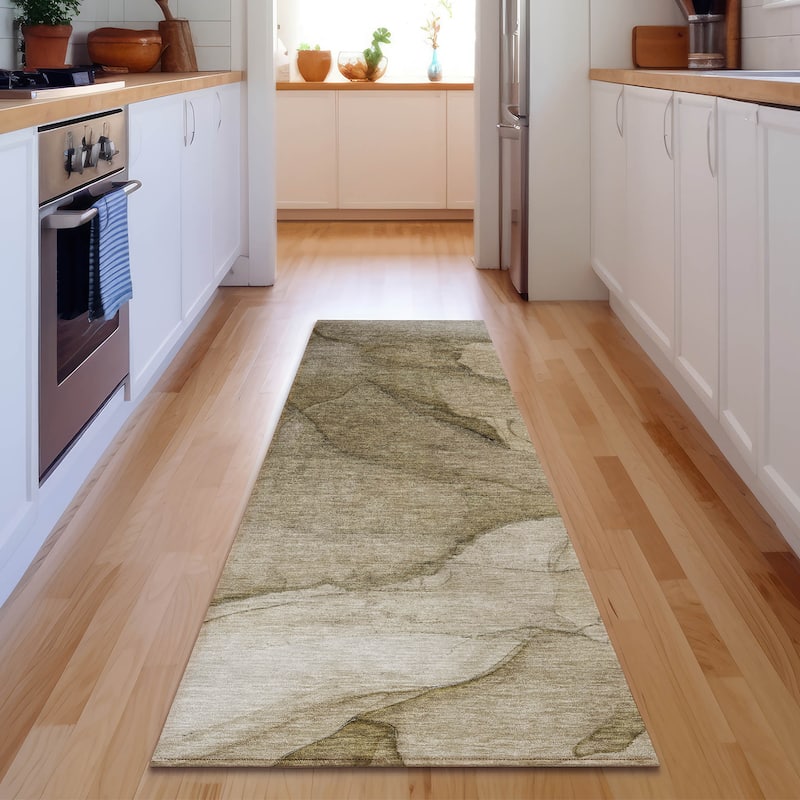 Premium Washable Super Soft Abstract Waves Mayfield Rug - Brown - 2' 3" x 7' 6" - Runner