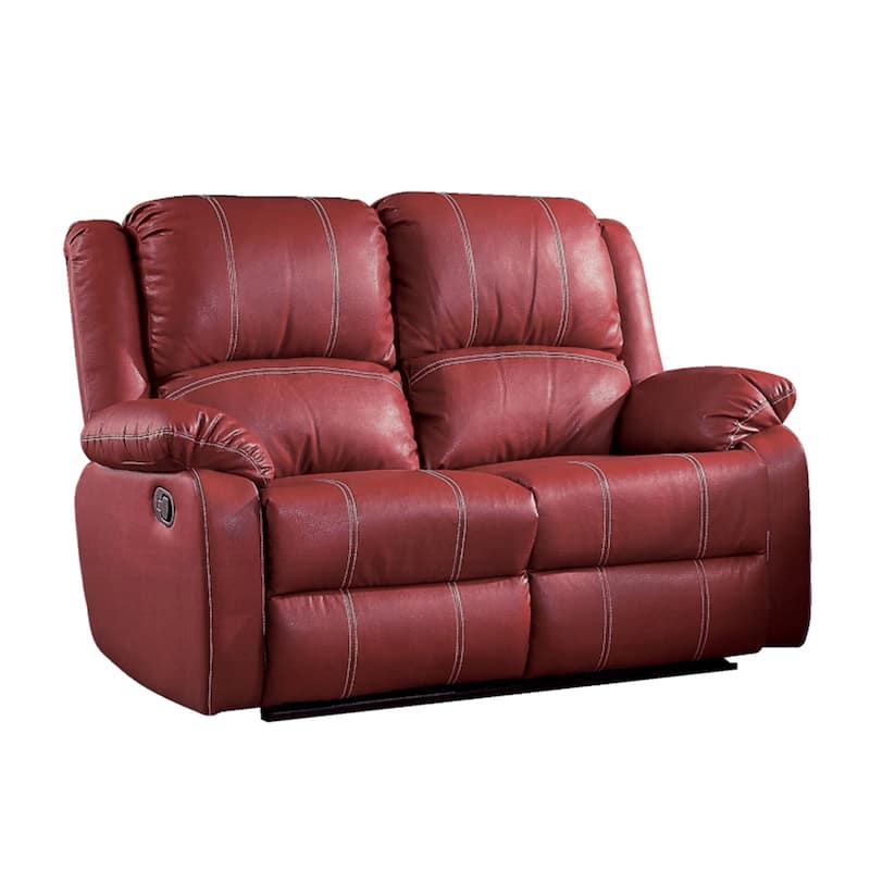 Synthetic Leather Upholstered Manual Motion Loveseat - Red
