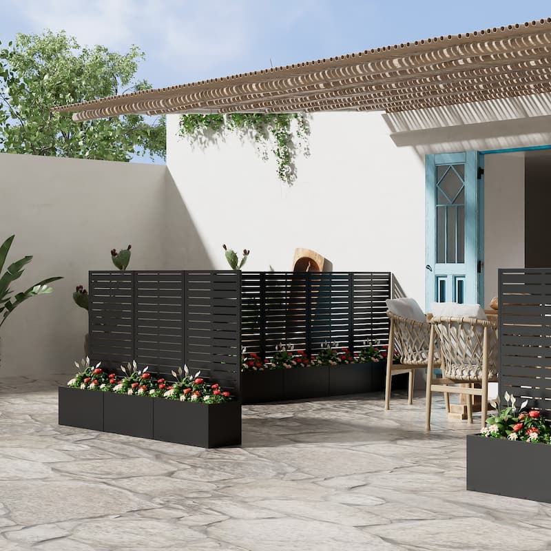 Metal Movable Planter Box with Trellis Privacy Screen Planter Box with Lockable Wheels