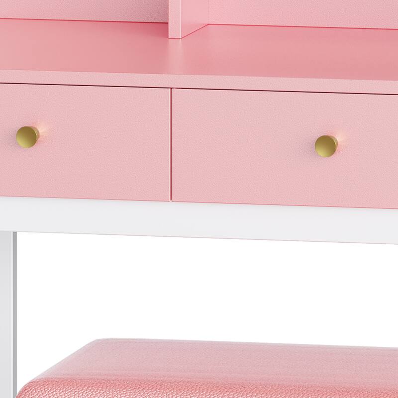 Moasis 3 Drawers Makeup Vanity Desk Set with Lights and Mirror & Stool