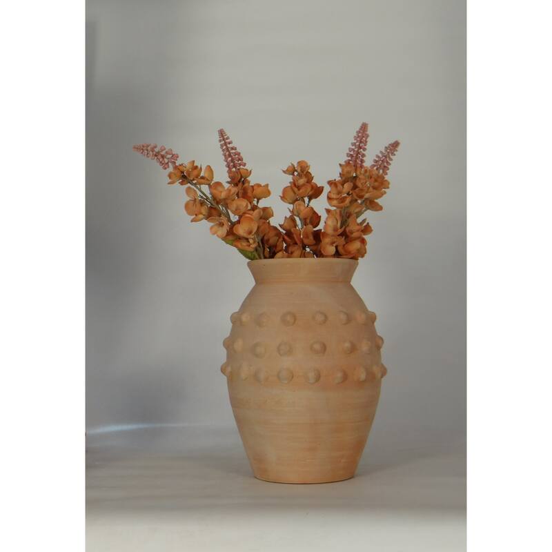 Solid Beaded Terracotta Vase - 10.75" - Brown