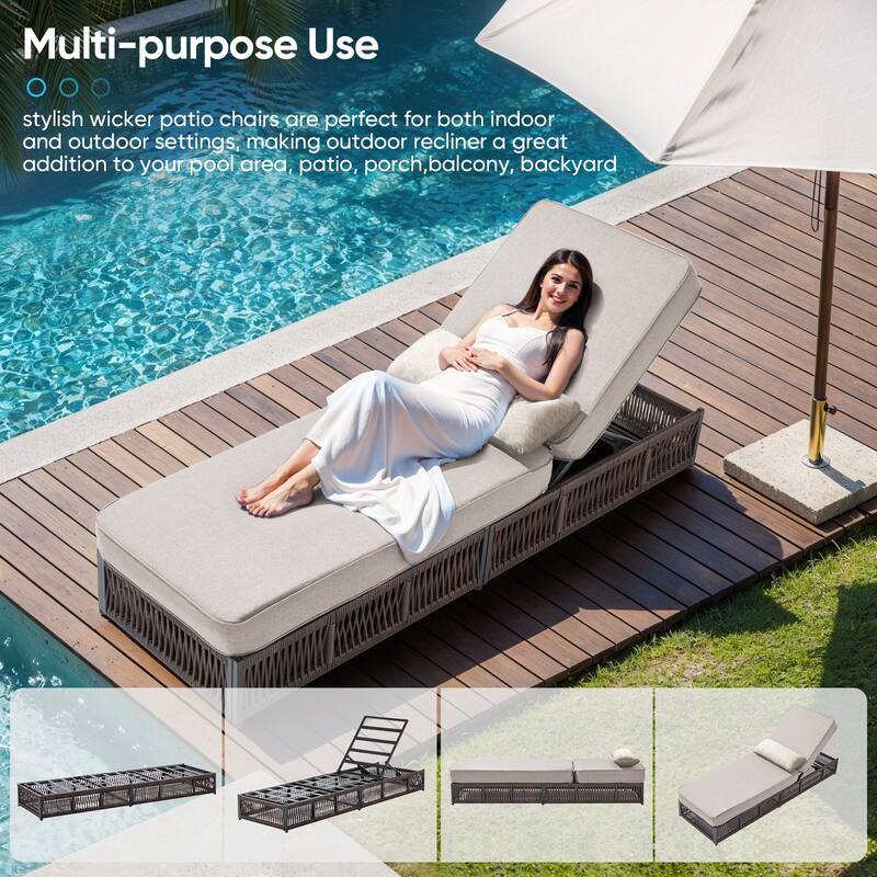Pocassy 5 Pieces Patio Chaise Lounge Chair with Adjustable Backrest