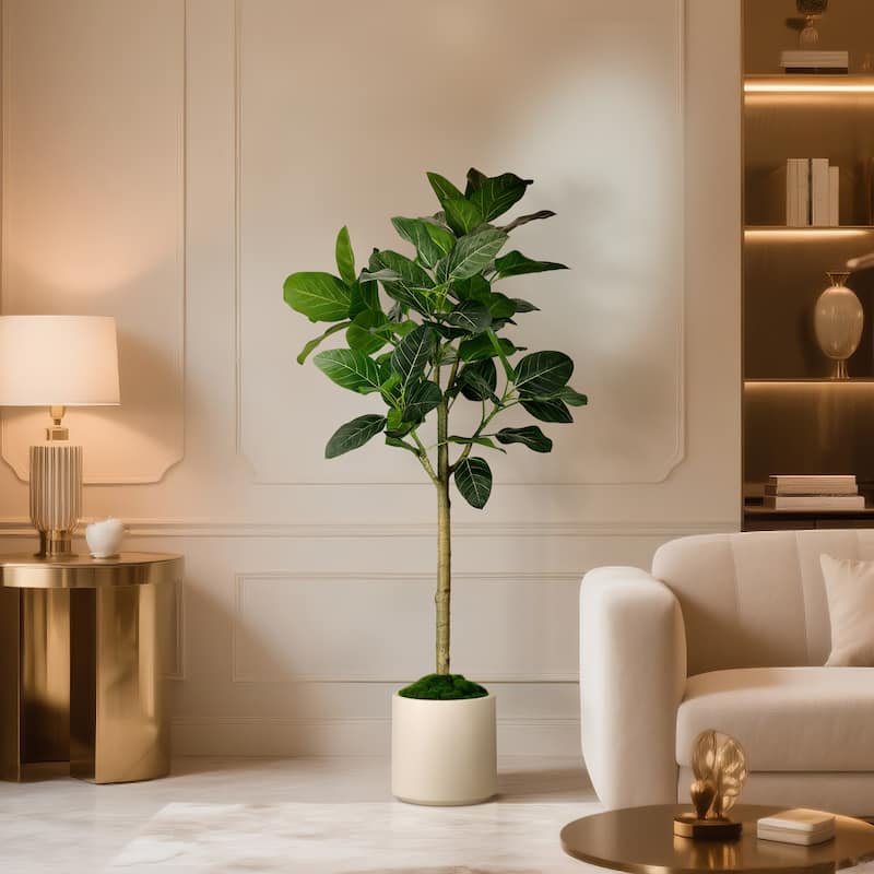 5 ft. Artificial Audrey Ficus Tree in White Decor Pot - 29.5 in. W x 29.5 in. D x 60.25 in. H