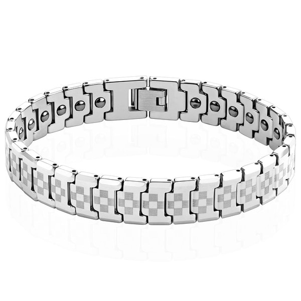 Laser Engraved Checkered Links Tungsten Carbide Bracelet - Gold (12.5 mm) - 8.25 in
