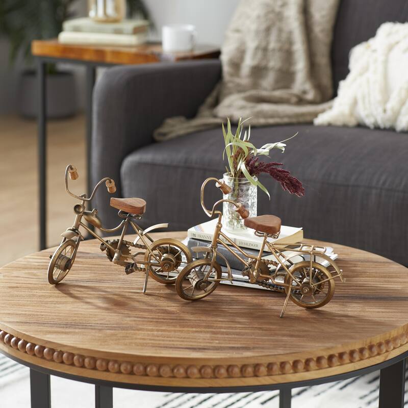 Metal Bike Decorative Sculpture with Wood Accents - Set of 2 Gold - Roche River Decor