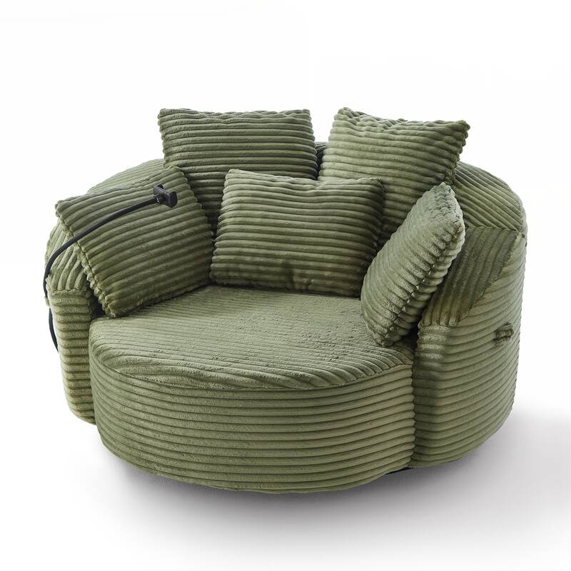 360° Swivel Chair Accent Barrel Chair Corduroy Round Sofa Chair