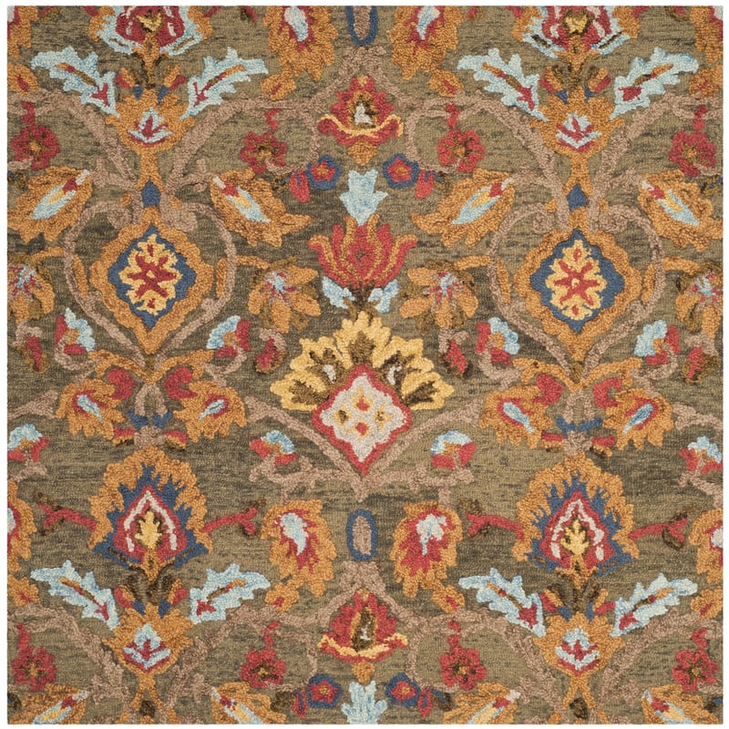 SAFAVIEH, Handmade Marietje Blossom French Country Wool Area Rug - 6' Square - Green/Multi