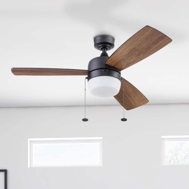 44" Honeywell Barcadero Matte Black Contemporary Indoor LED Ceiling Fan with Light, Pull Chain