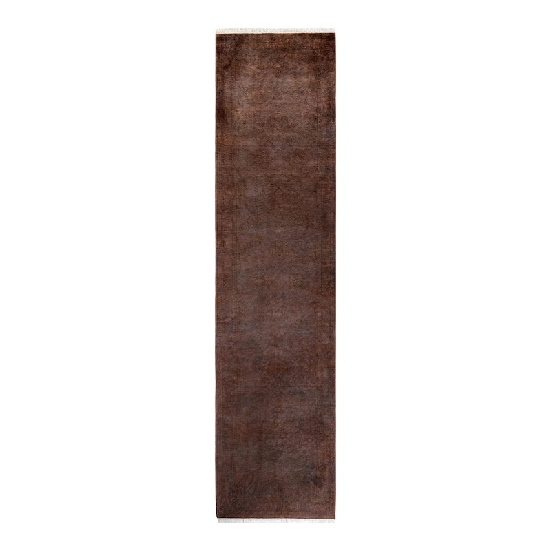 Overton Hand Knotted Wool Vintage Inspired Modern Contemporary Overdyed Brown Runner Rug - 2' 8" x 10' 9"