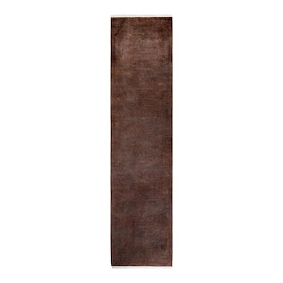 Overton Hand Knotted Wool Vintage Inspired Modern Contemporary Overdyed Brown Runner Rug - 2' 8" x 10' 9"