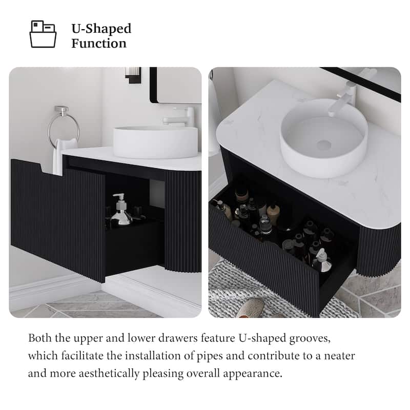 Wall-Mounted Bathroom Vanity with White Round Ceramic Sink