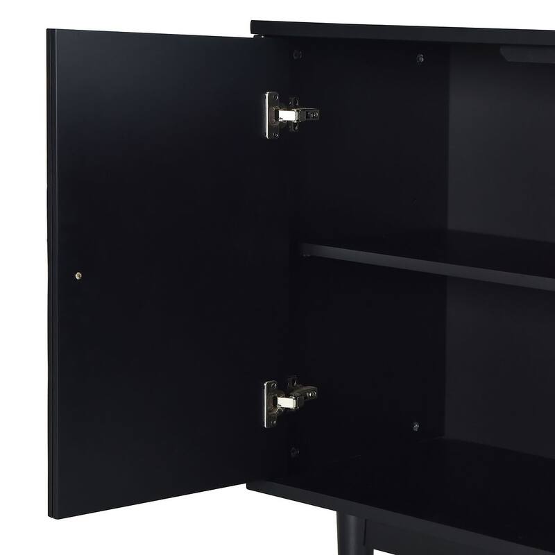 60" Modern 4-Door with Convex Pattern Doors and Silver Handles Buffet/Sideboard