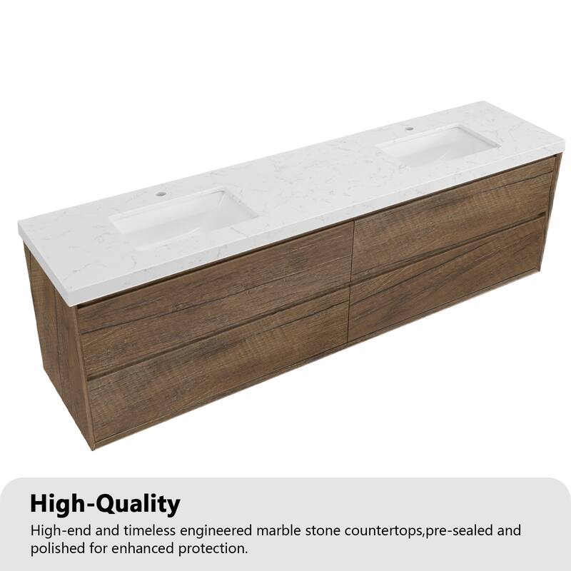 NebulaSky 60/ 72/ 84 in Wall Mounted Double Sink Bathroom Vanity with Engineered Stone Top Combo Cabinet Vanity Set