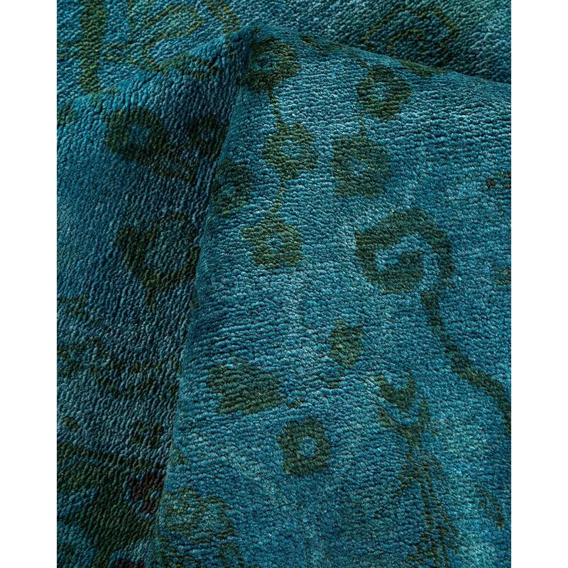 Overton Hand Knotted Wool Vintage Inspired Modern Contemporary Overdyed Blue Area Rug - 7' 10" x 9' 10"