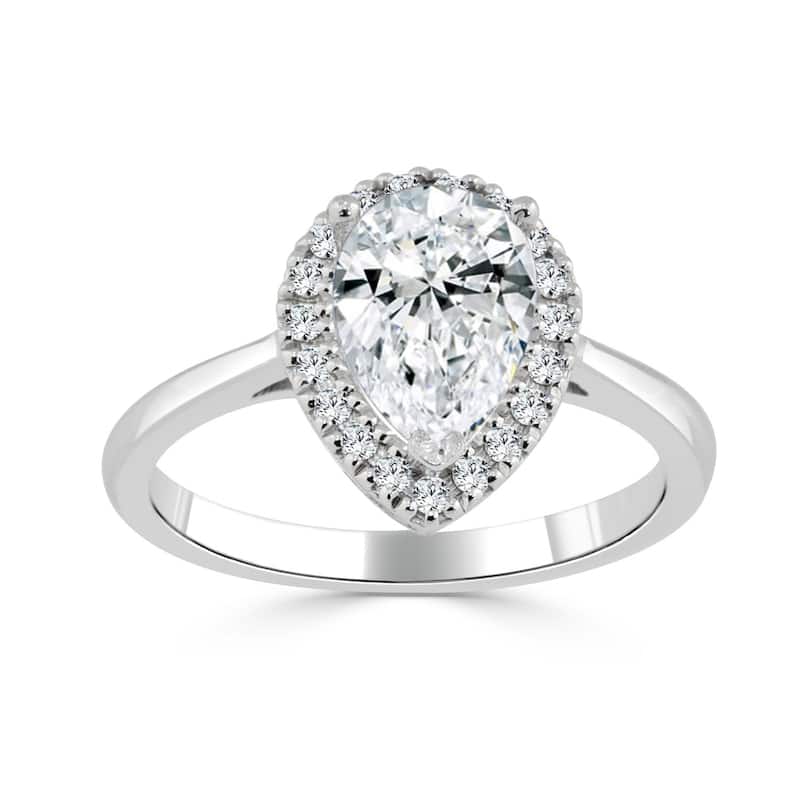 Auriya 14k Gold 1 1/2ctw Pear-cut Halo Diamond Engagement Ring - White - 4