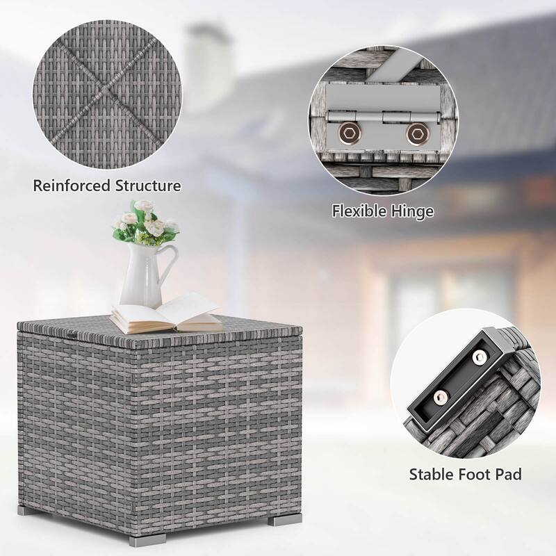 Costway 2PCS Patio Rattan Ottomans Seat Side Table Storage Box - See Details