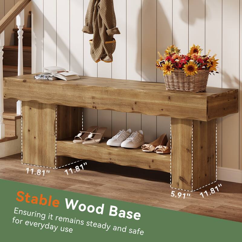63 Inch Solid Wood Shoe Bench for Entryway, Kitchen Dining Room Bench, Farmhouse Style - 62.99" L x 15.74" W x 23.62" H