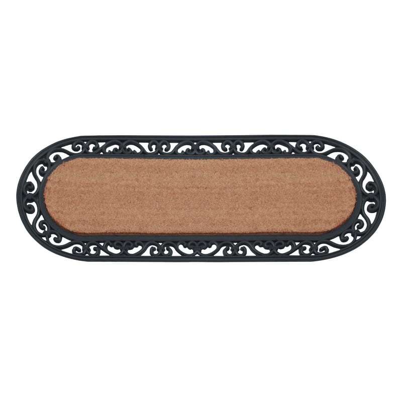 A1HC Natural Coir and Rubber Oval Grill Large Doormat, Black/Beige - 18"X48"