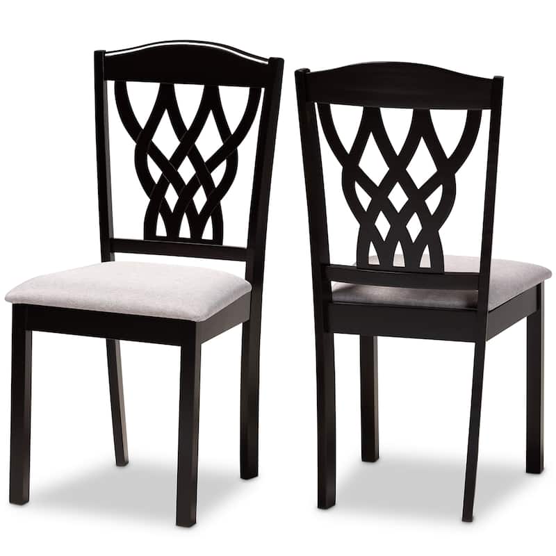 Modern Dining Chair Set - 2 Piece Grey Fabric Upholstered Wood Chairs - Contemporary Style