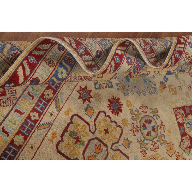 Geometric Kazak Rug Hand-Knotted Oriental Wool Carpet - 9'9"x 13'5"