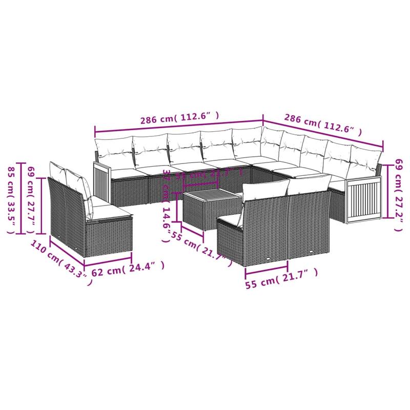 vidaXL Patio Sofa Set with Cushions Outdoor Seating Furniture Poly Rattan