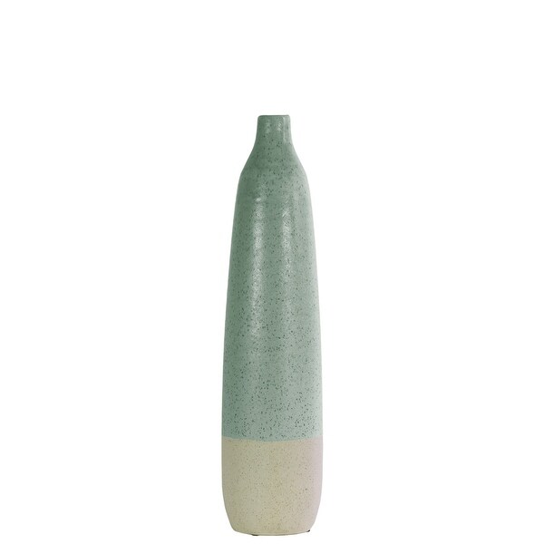 Ceramic Bottle Vase With Cream Banded Rim Bottom, Green