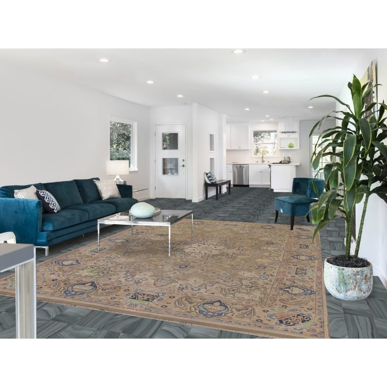 Hand Knotted Oriental 100% Wool Carpet Traditional Floral Brown Kashmar Area Rug - 10' 9'' X 7' 11''