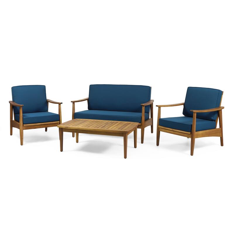 Willowbrook Outdoor Acacia Wood 4 Seater Chat Set by Christopher Knight Home - Teak Finish + Dark Teal