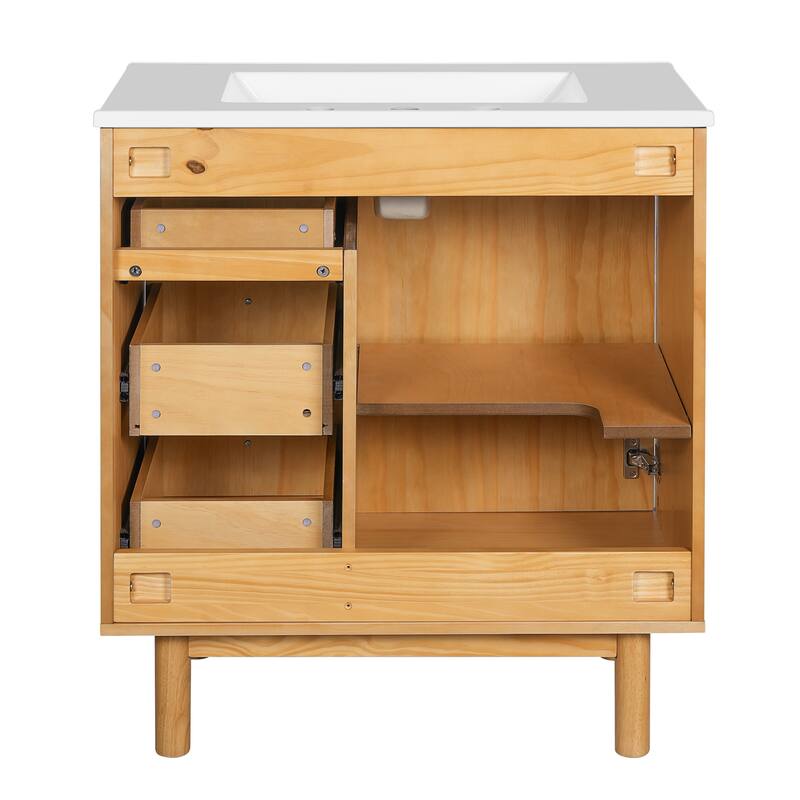 30 Inch Bathroom Vanity with Ceramic Sink, Bathroom Vanity with 3 Drawers,1 large Soft Closing Door, Bathroom Storage Cabinet