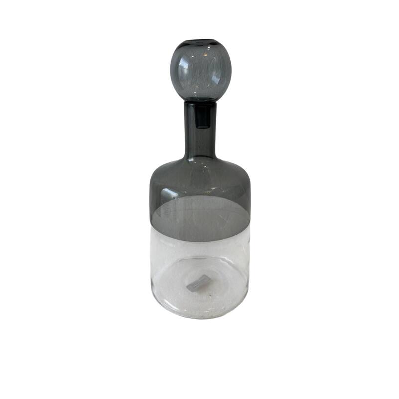 Wide Base Glass Bottle Vase - 14" - Clear and Gray