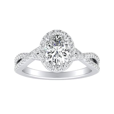 Auriya Platinum Twisted Oval-cut 5/8ctw Halo Diamond Engagement Ring
