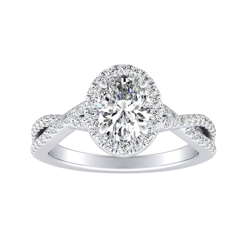 Auriya 14k Gold Twisted Oval-cut 5/8ctw Halo Diamond Engagement Ring - White - 5.5
