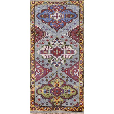 Geometric Kazak Indian Accent Area Rug Handmade Wool Carpet - 2'6"x 5'10"