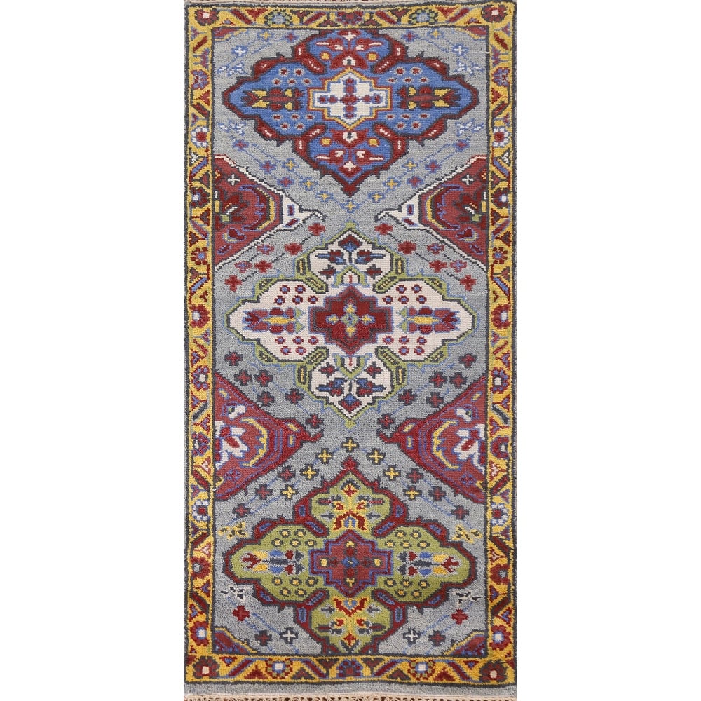 Geometric Kazak Indian Accent Area Rug Handmade Wool Carpet - 2'6"x 5'10"
