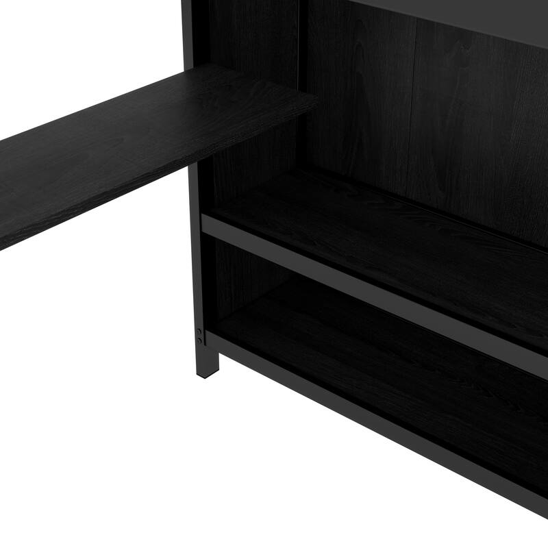 Full XL Over Twin Metal Bunk Bed with Folding Desk, Closet with LED ,Space-Saving/Noise Reduced, Black