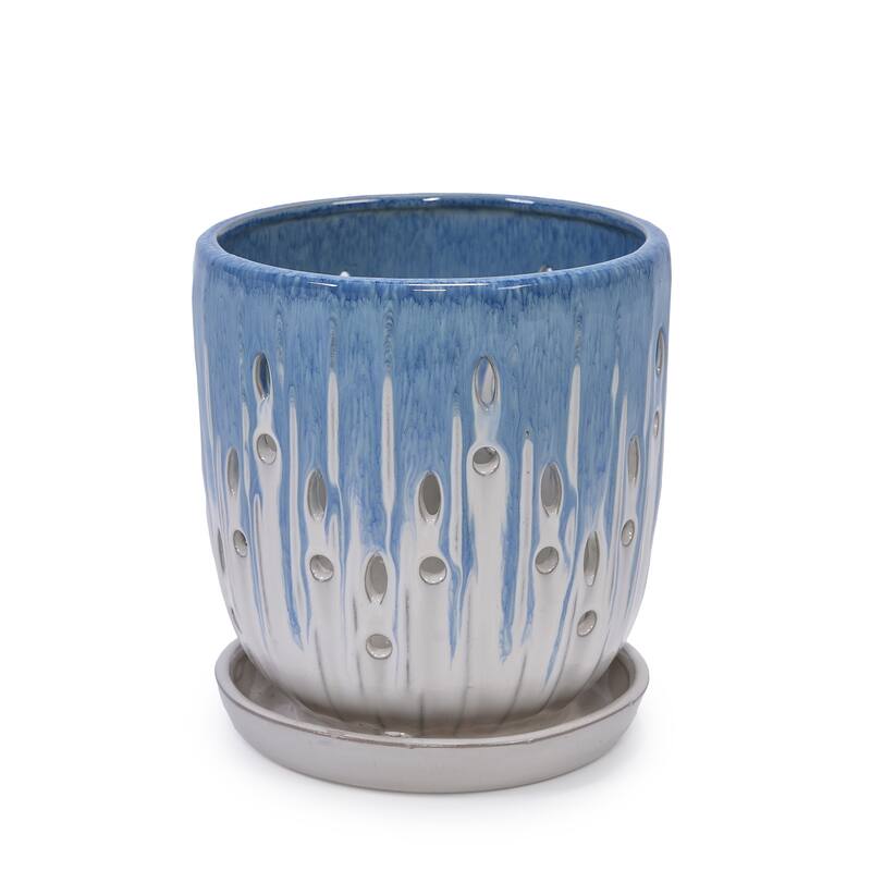 Anmytek Handmade Ceramic Planter Set of 2 Blue White