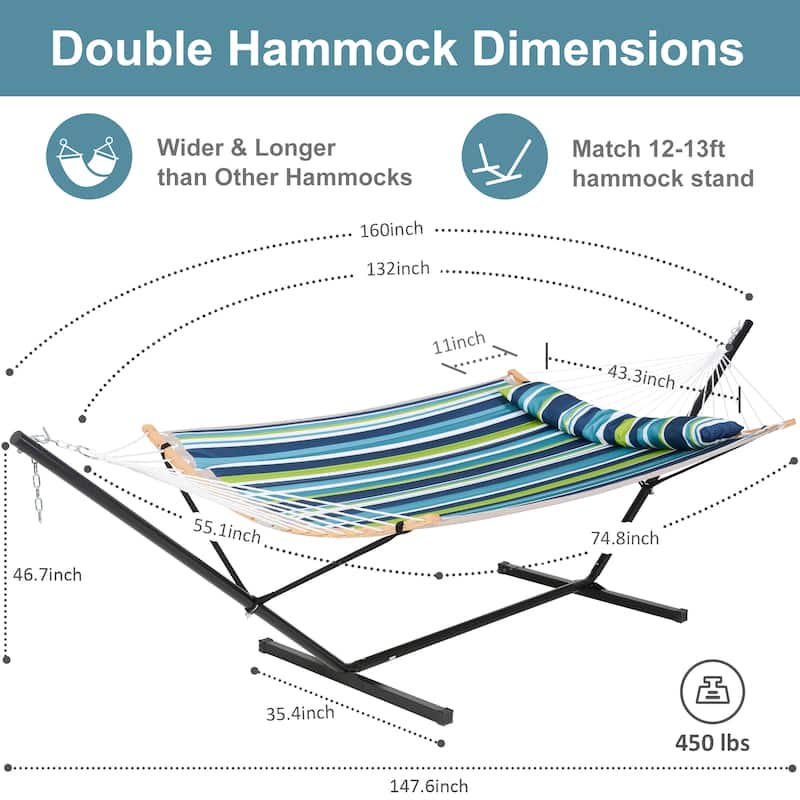 2-person Outdoor Hammock with Stand & Pillow