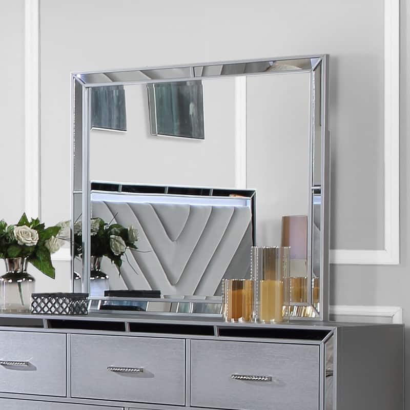Grace Mirrored Trim Queen Bedroom Set with LED Lights