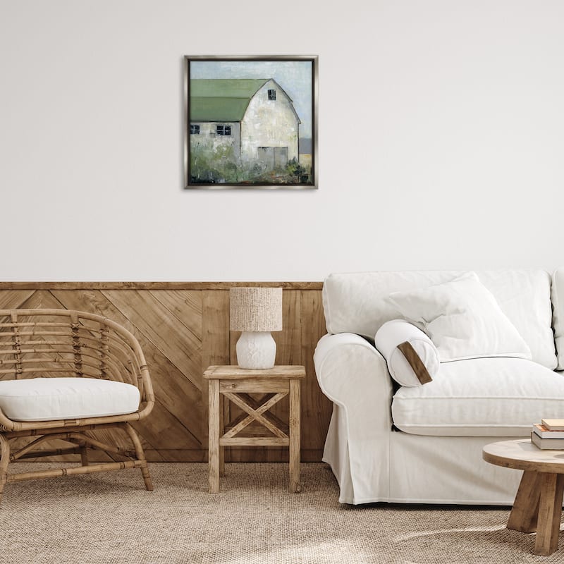 Stupell Barn View with Green Roof Framed Floater Canvas Wall Art Design By Sally Swatland